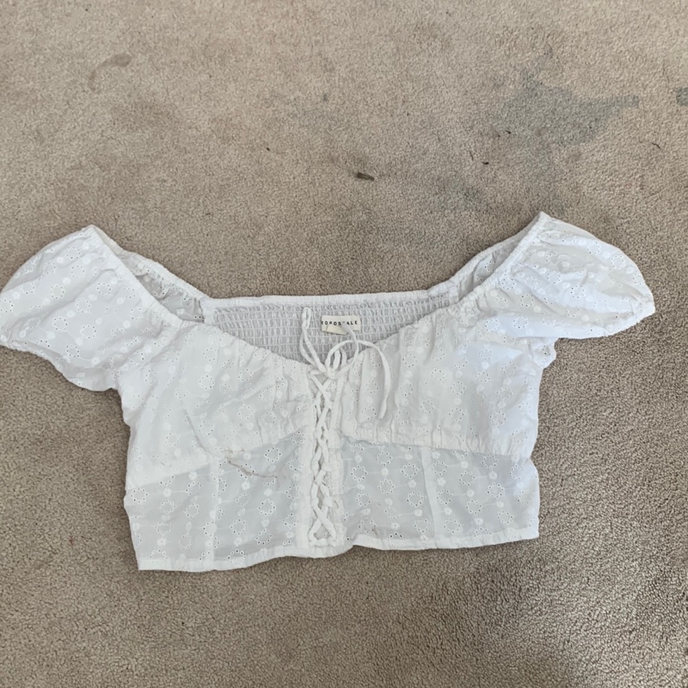 cute off the shoulder cropped white top